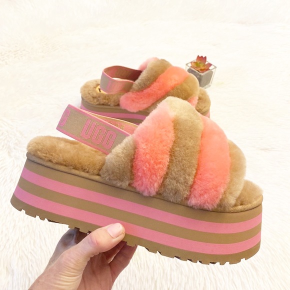 $110 NWT UGG | Anthropologie Chestnut Pink Disco Platform slides sandals 8 - Picture 5 of 11